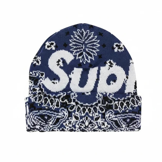 Supreme Bandana Big Logo Beanie – Navy