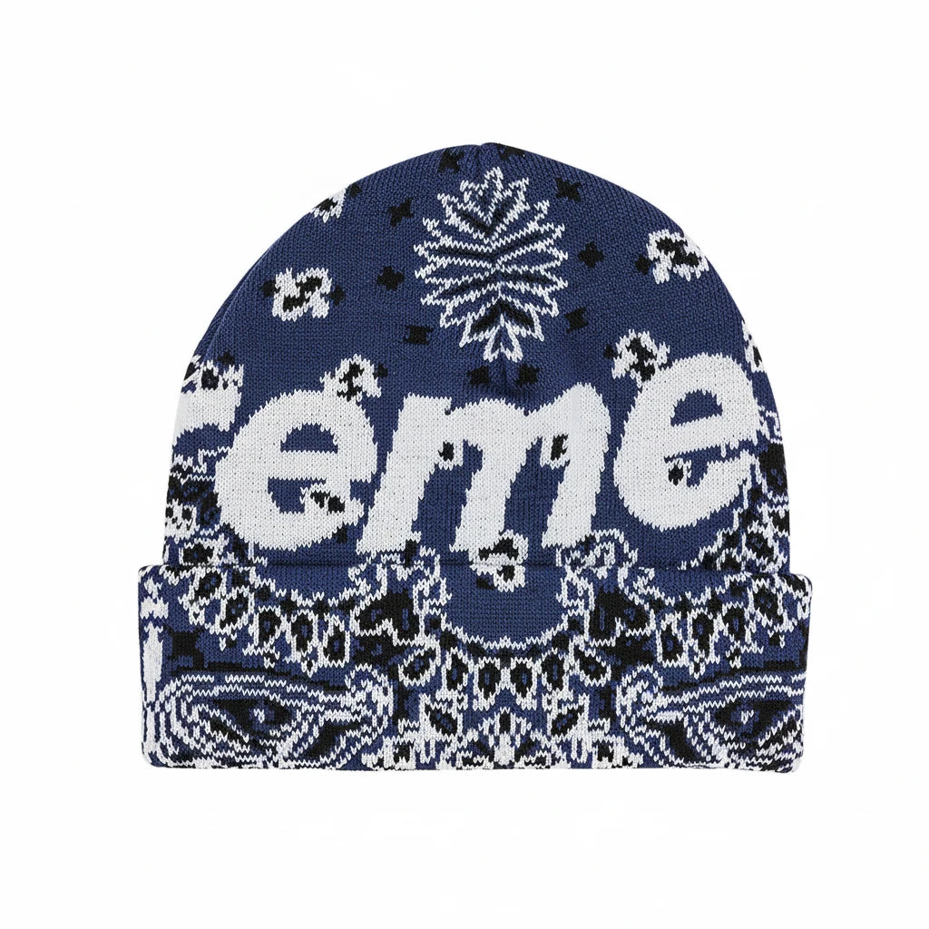 Supreme Bandana Big Logo Beanie – Navy