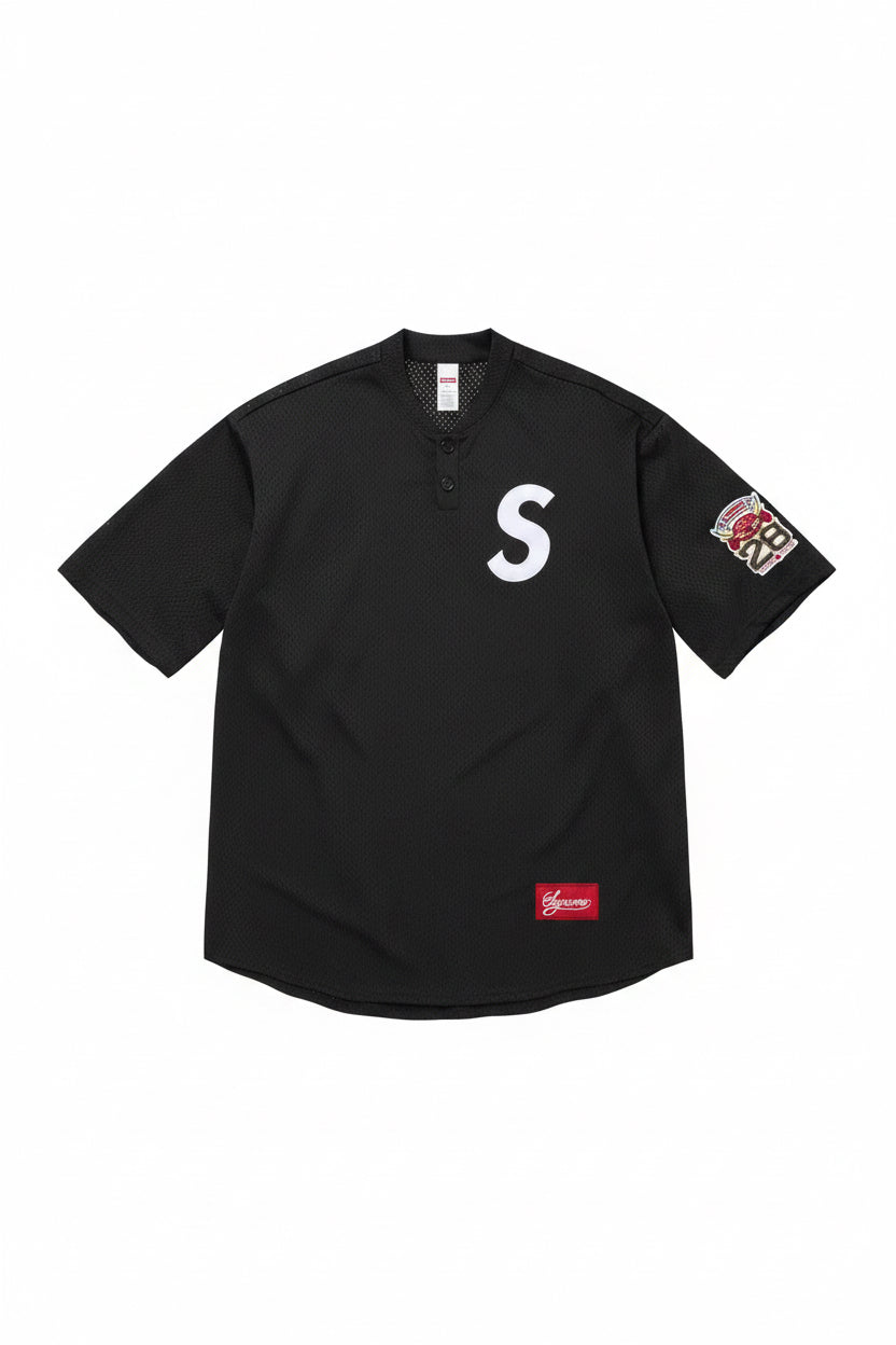 Supreme Shop S Logo Baseball Henley – Black/Tokyo
