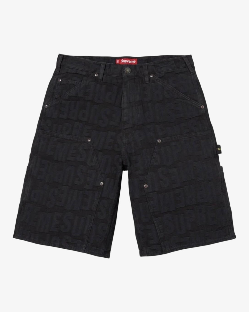 Repeat Jacquard Double Knee Denim Short Black