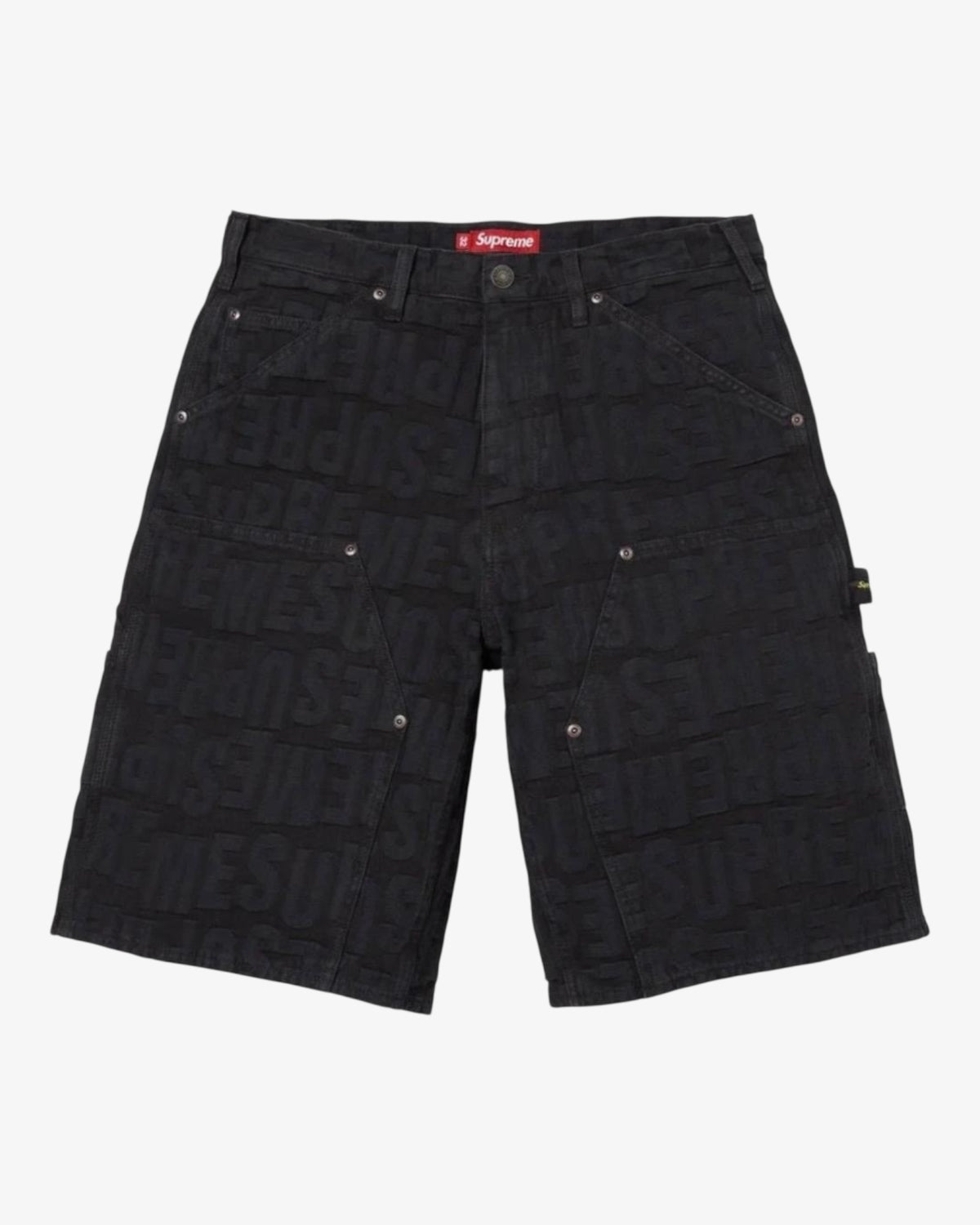 Repeat Jacquard Double Knee Denim Short Black