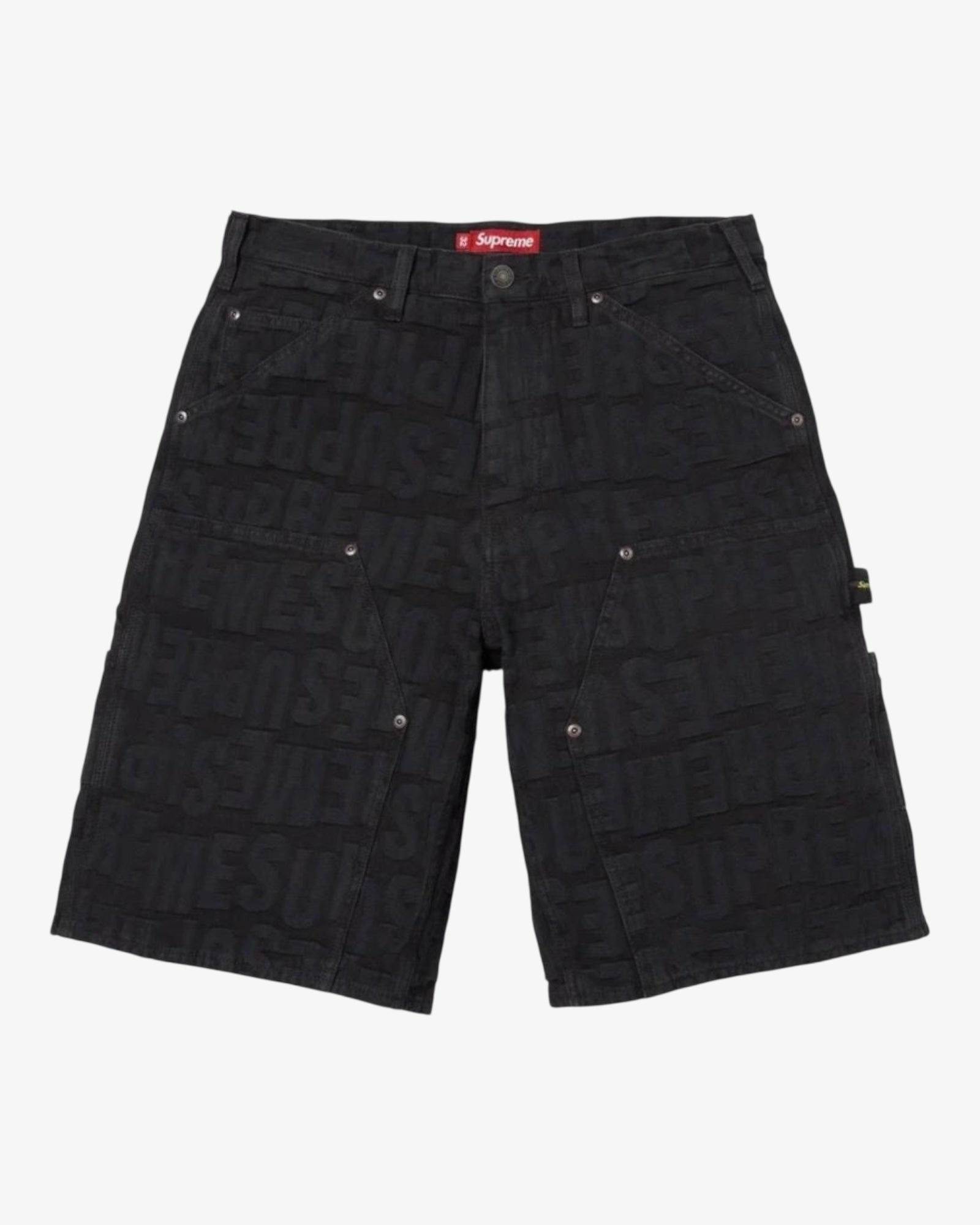 Repeat Jacquard Double Knee Denim Short Black