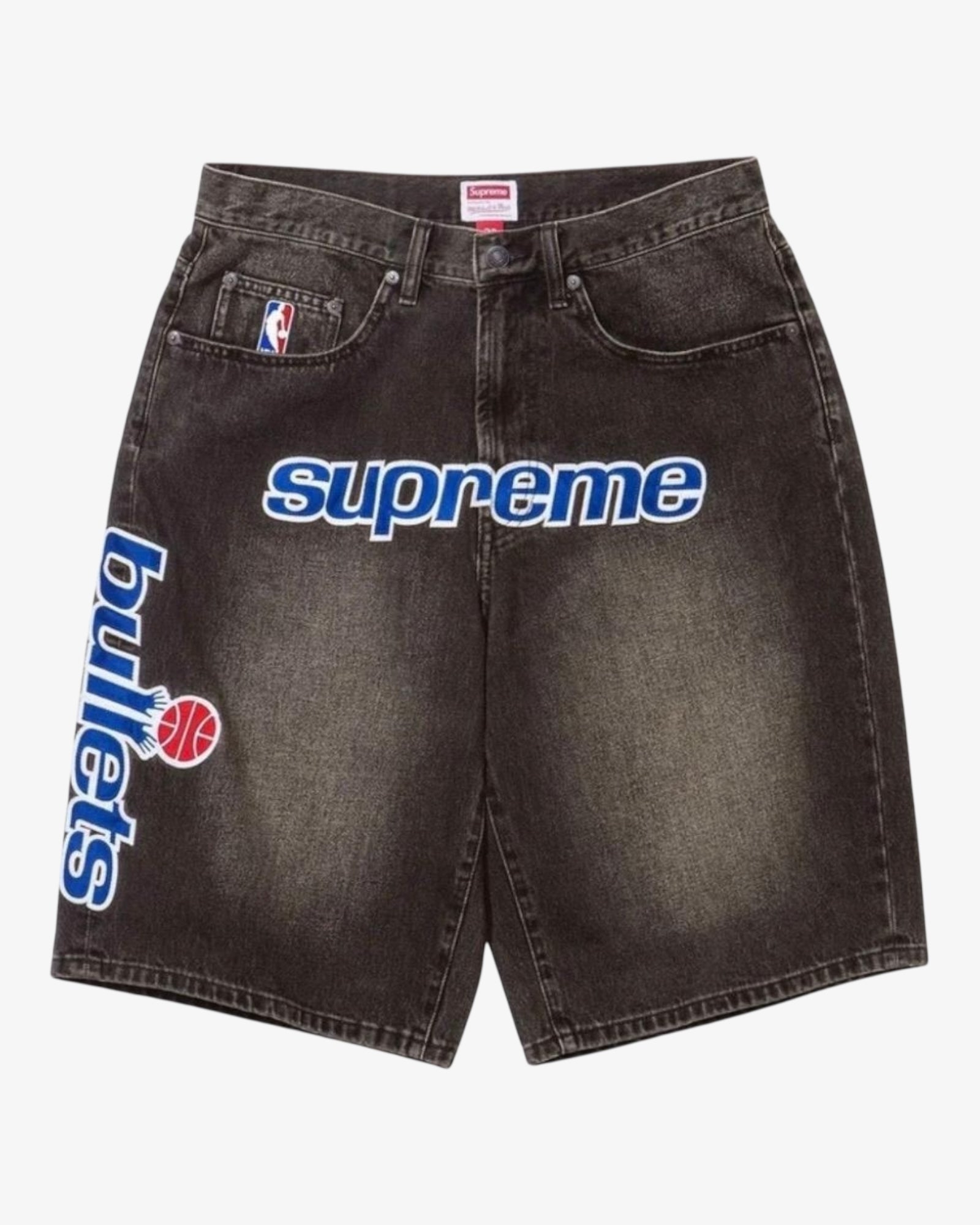 Supreme Mitchell & Ness Washington Bullets Baggy Denim Short Black
