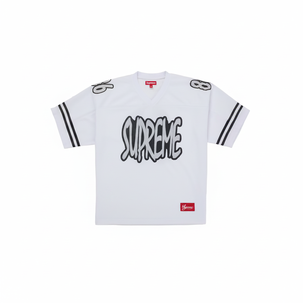 Supreme Reflective Football Jersey White fronte con margine